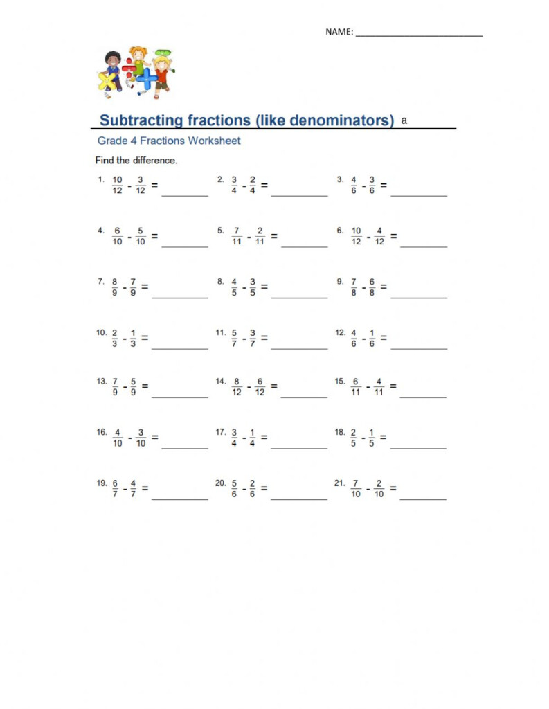 Subtracting Fractions With Like Denominators Worksheets Worksheets 