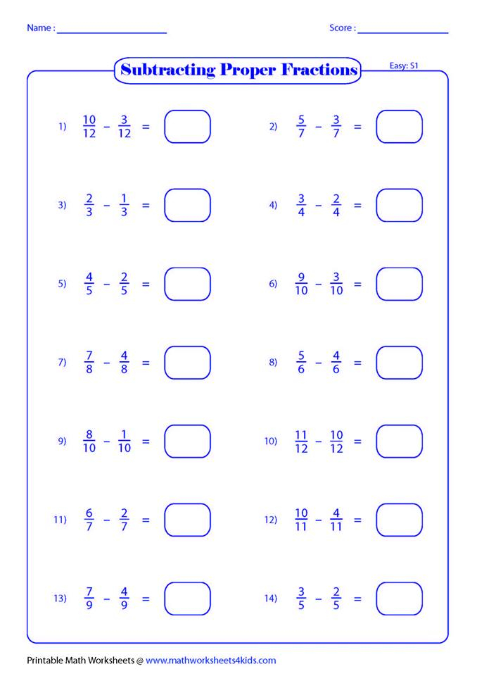 Subtracting Proper Fractions Hoeden At Home