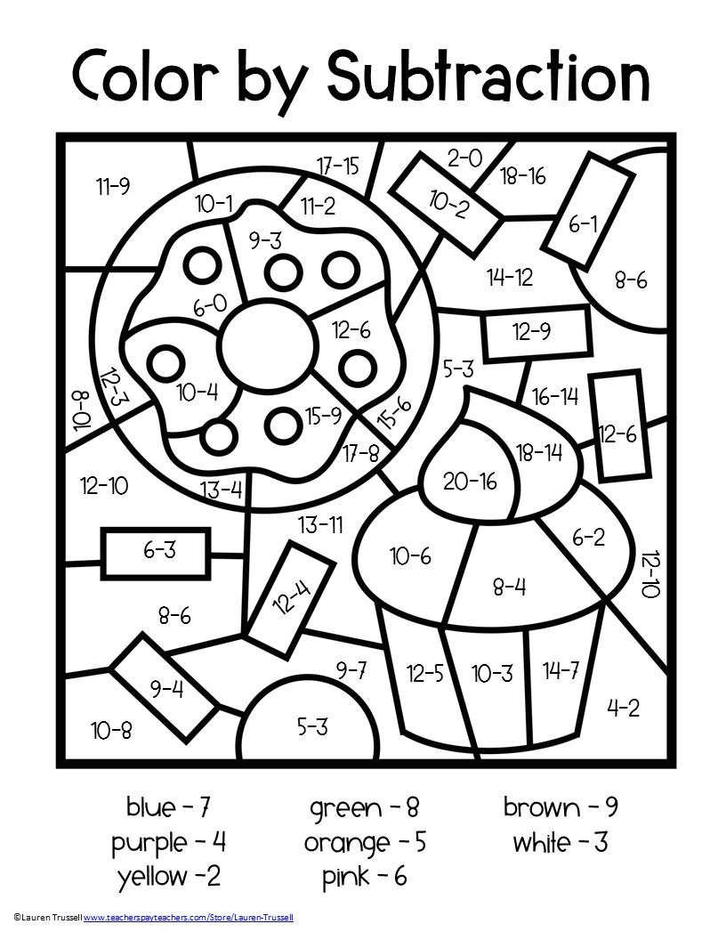 Subtraction Color By Number Math Coloring Worksheets 2nd Grade Math 