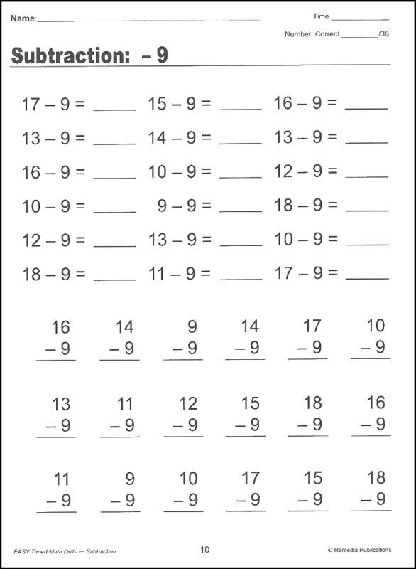 Subtraction Easy Timed Math Drills Remedia Publications