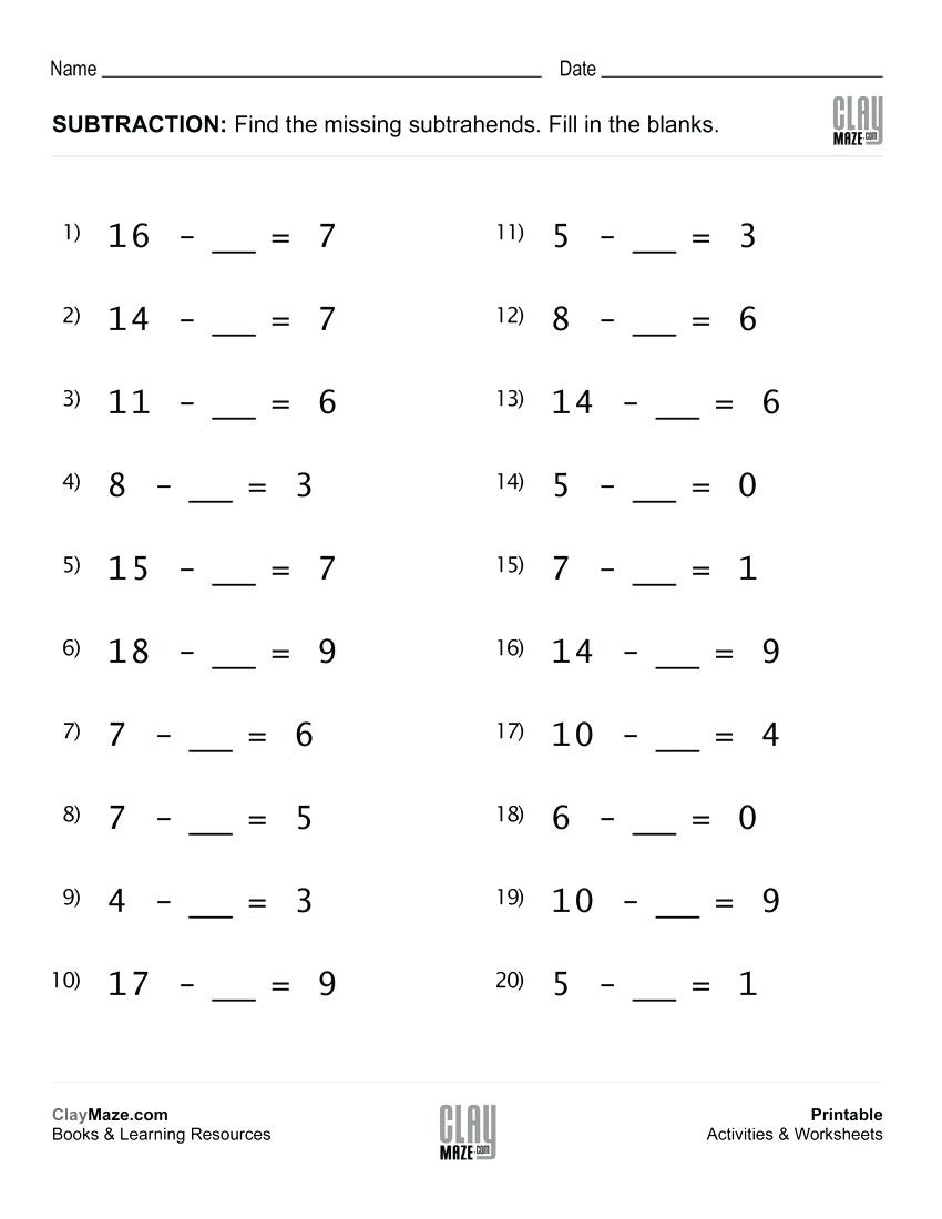 Touch Math Subtraction Free Worksheets