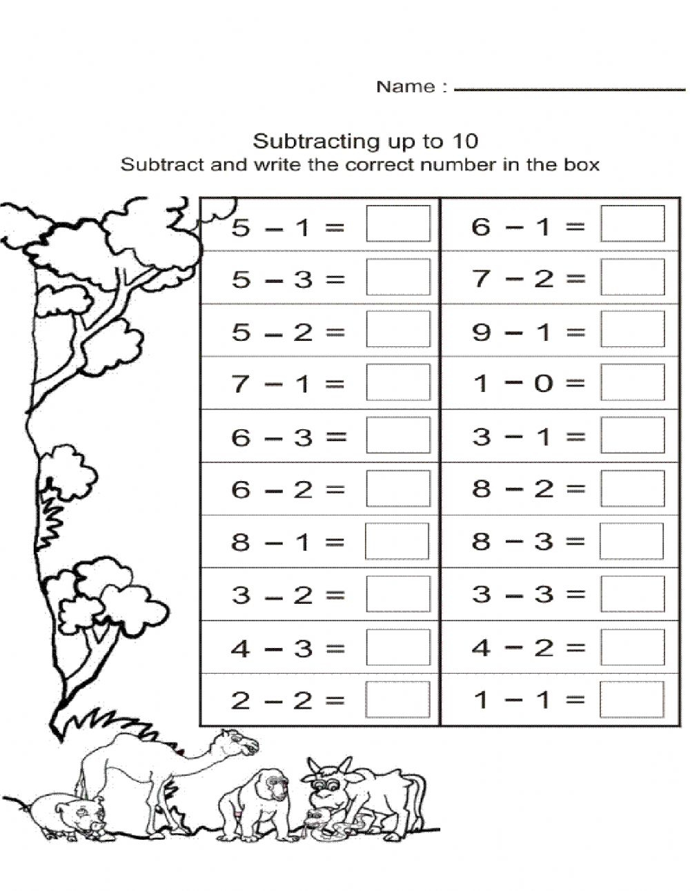 Subtraction Online Worksheet For Grade 1