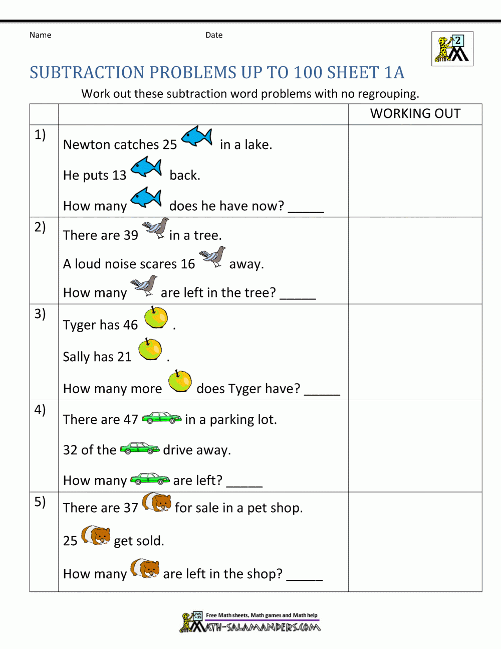 Subtraction Word Problems 2nd Grade