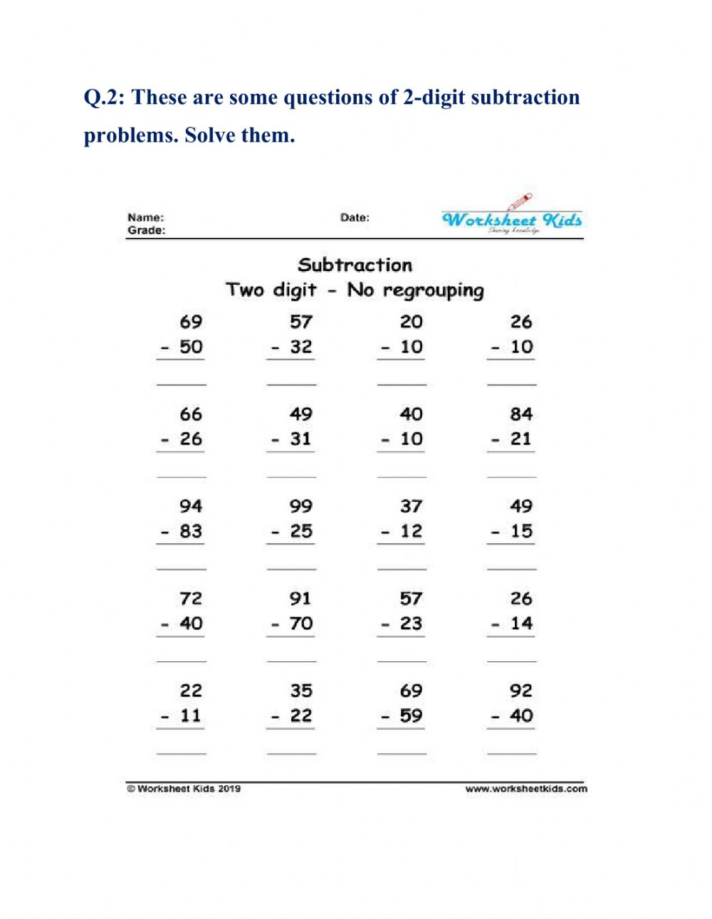 Subtraction Worksheet Worksheet For Grade 1