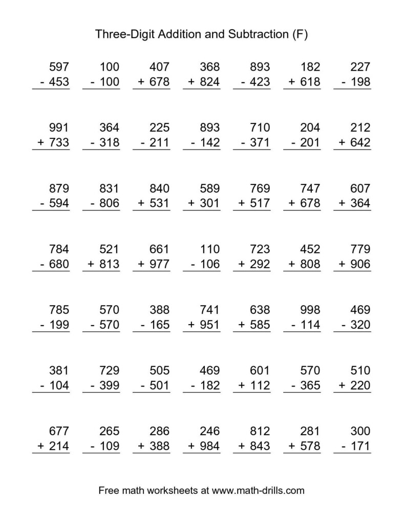 The Adding And Subtracting Three Digit Numbers F Math Worksheet From 