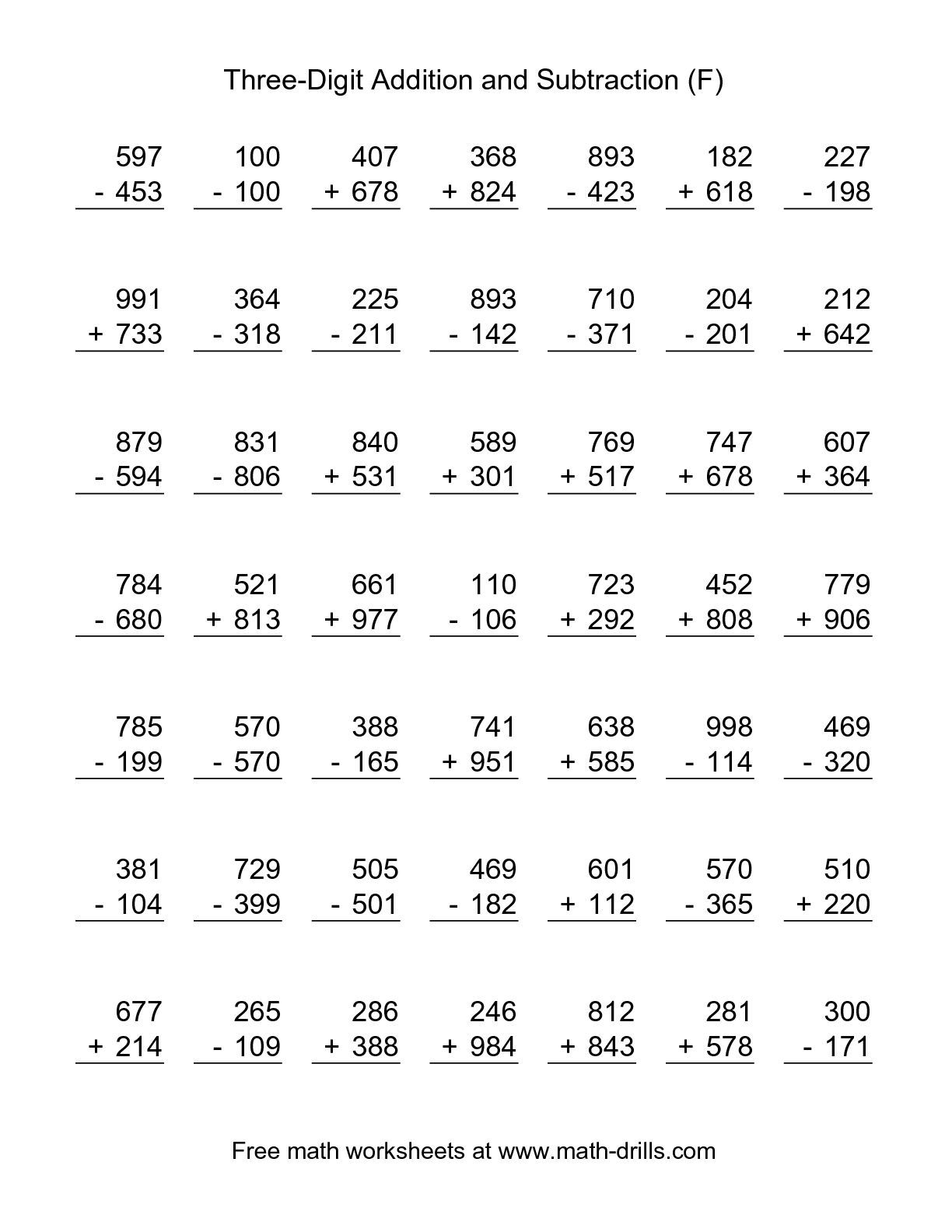 The Adding And Subtracting Three Digit Numbers F Math Worksheet From 