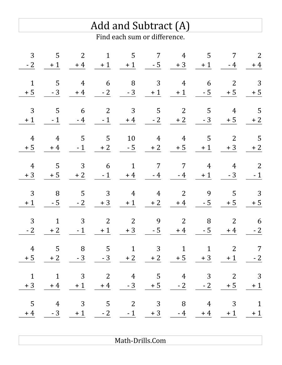 The Adding And Subtracting With Facts From 1 To 5 A Math Worksheet 