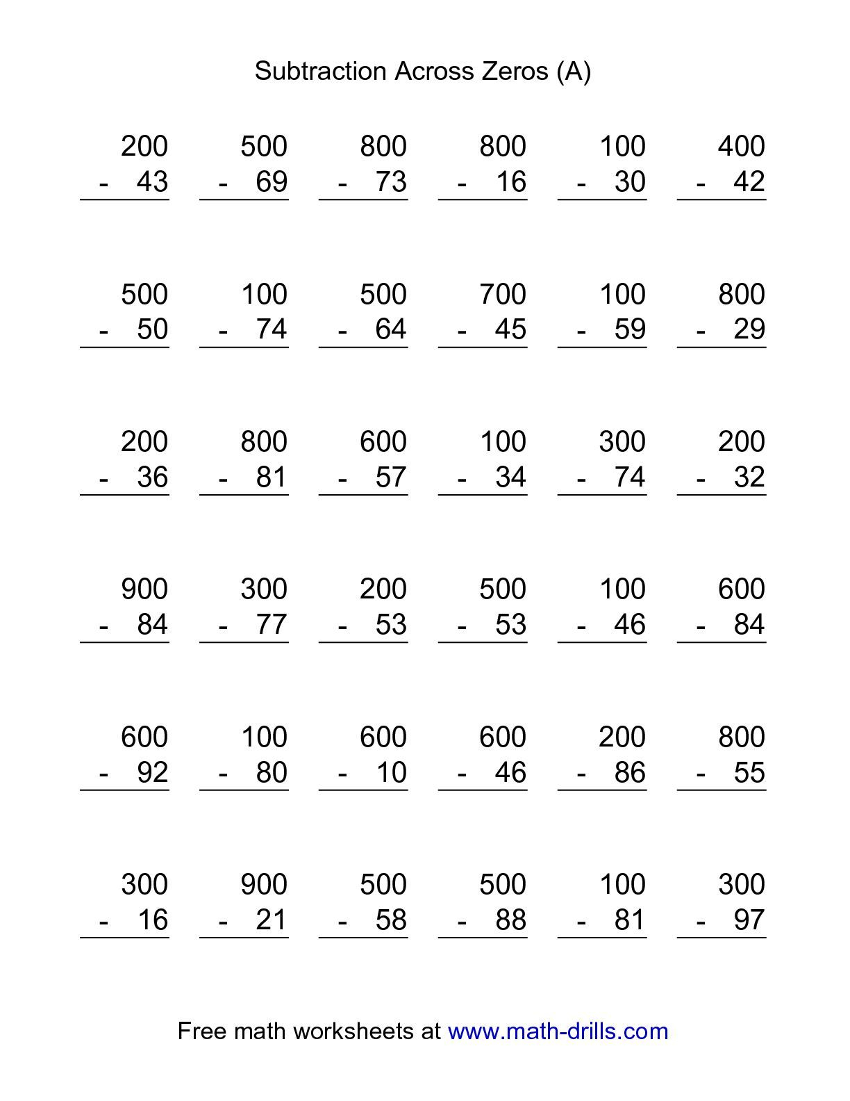 The Subtraction Across Zeros 36 Questions A Math Worksheet From 