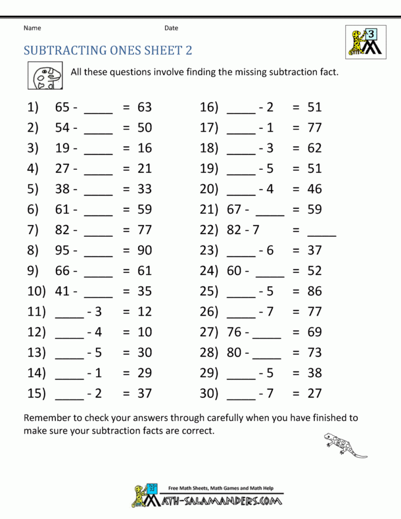 Third Grade Subtraction Worksheets