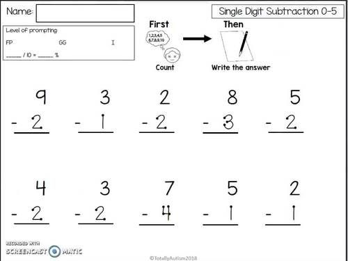 Touch Number Single Digit Subtraction Subtraction Touch Math Touch 