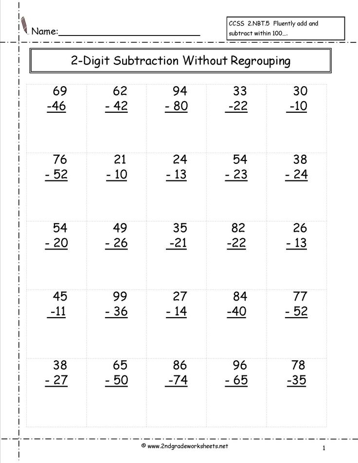 Two Digit Subtraction Without Regrouping Worksheet Addition And