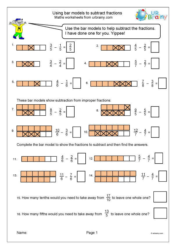 Using Bar Models To Subtract Fractions Fraction And Decimal 