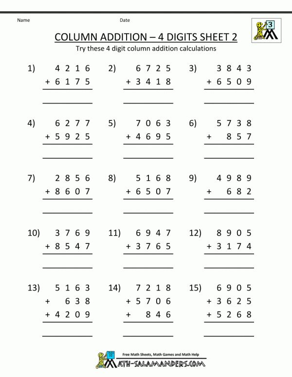 10 Addition With Regrouping Worksheets For 4Th Grade Addition 