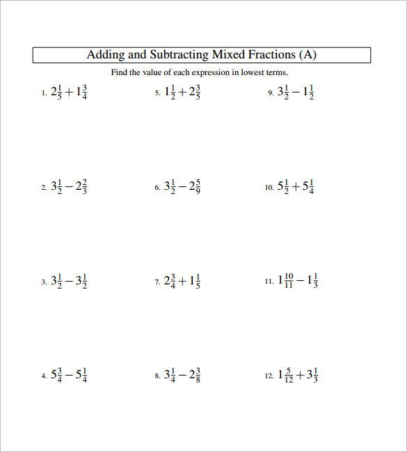 15 Adding And Subtracting Fractions Worksheets Free PDF Documents 