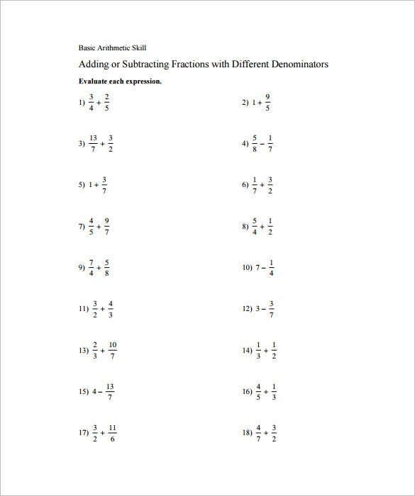 15 Adding And Subtracting Fractions Worksheets Free PDF Documents 