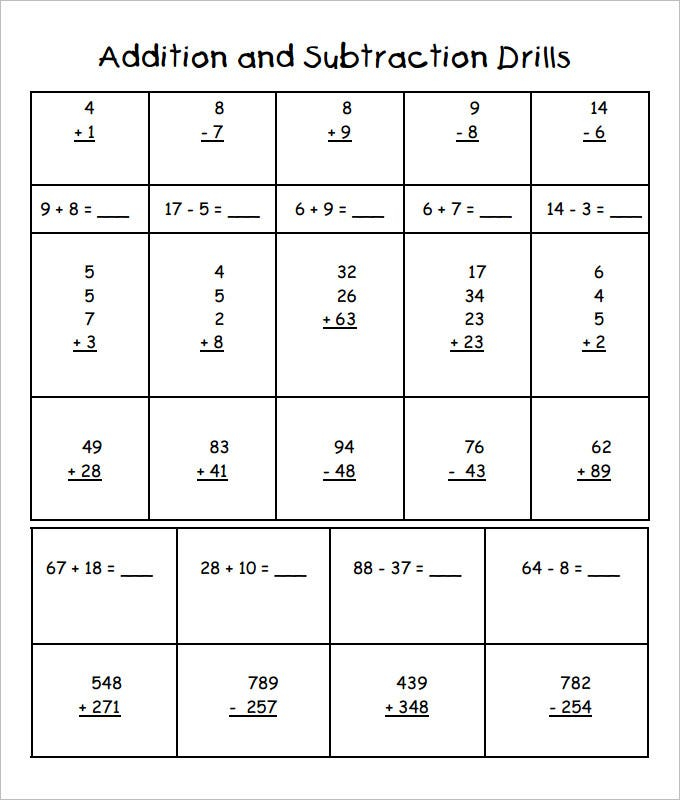 17 Sample Addition Subtraction Worksheets Free PDF Documents 