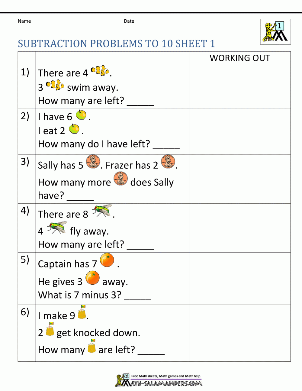 1st Grade Subtraction Word Problems