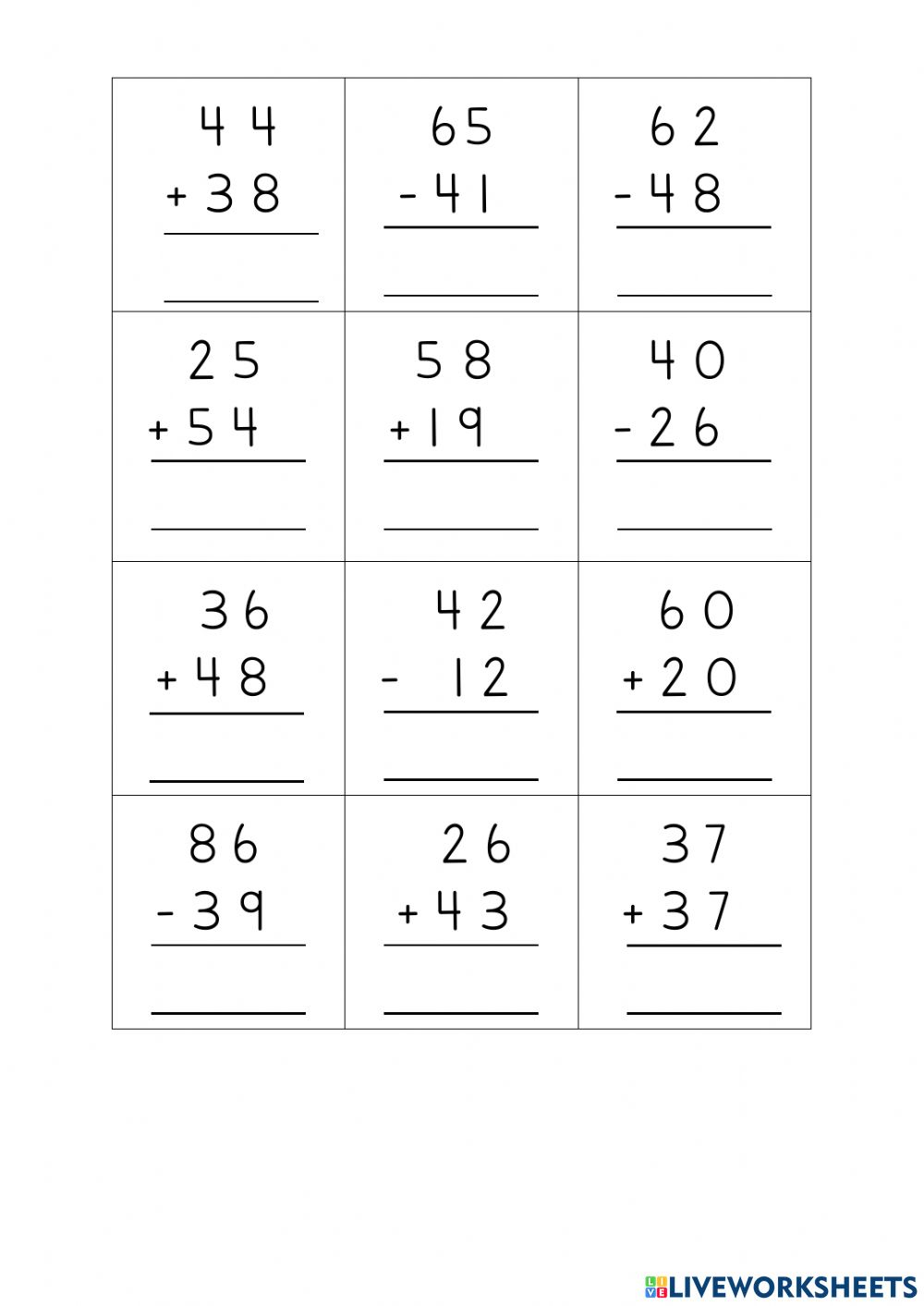 2 digit Addition And Subtraction Worksheet