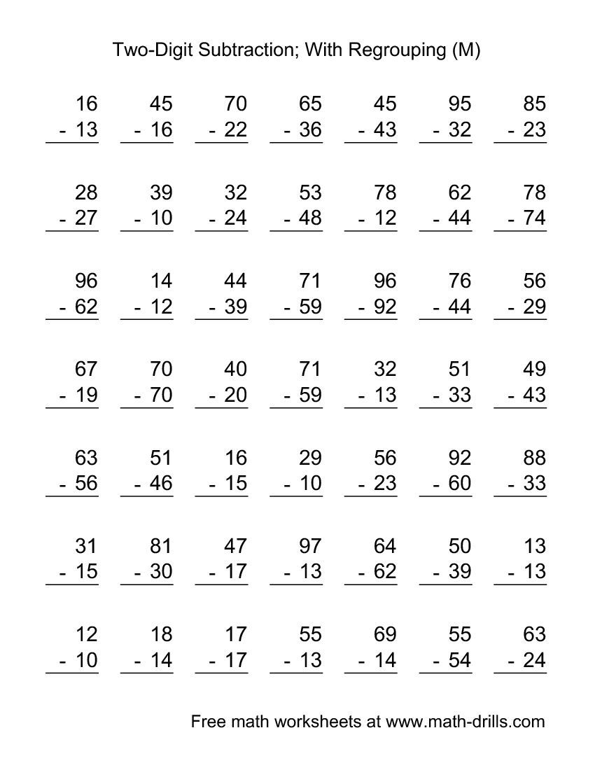 2 Digit Subtraction With Regrouping Worksheets 2nd Grade Pdf 