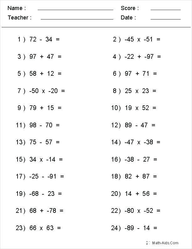 20 Adding And Subtracting Negative Numbers Worksheets Cleteandjennysclan