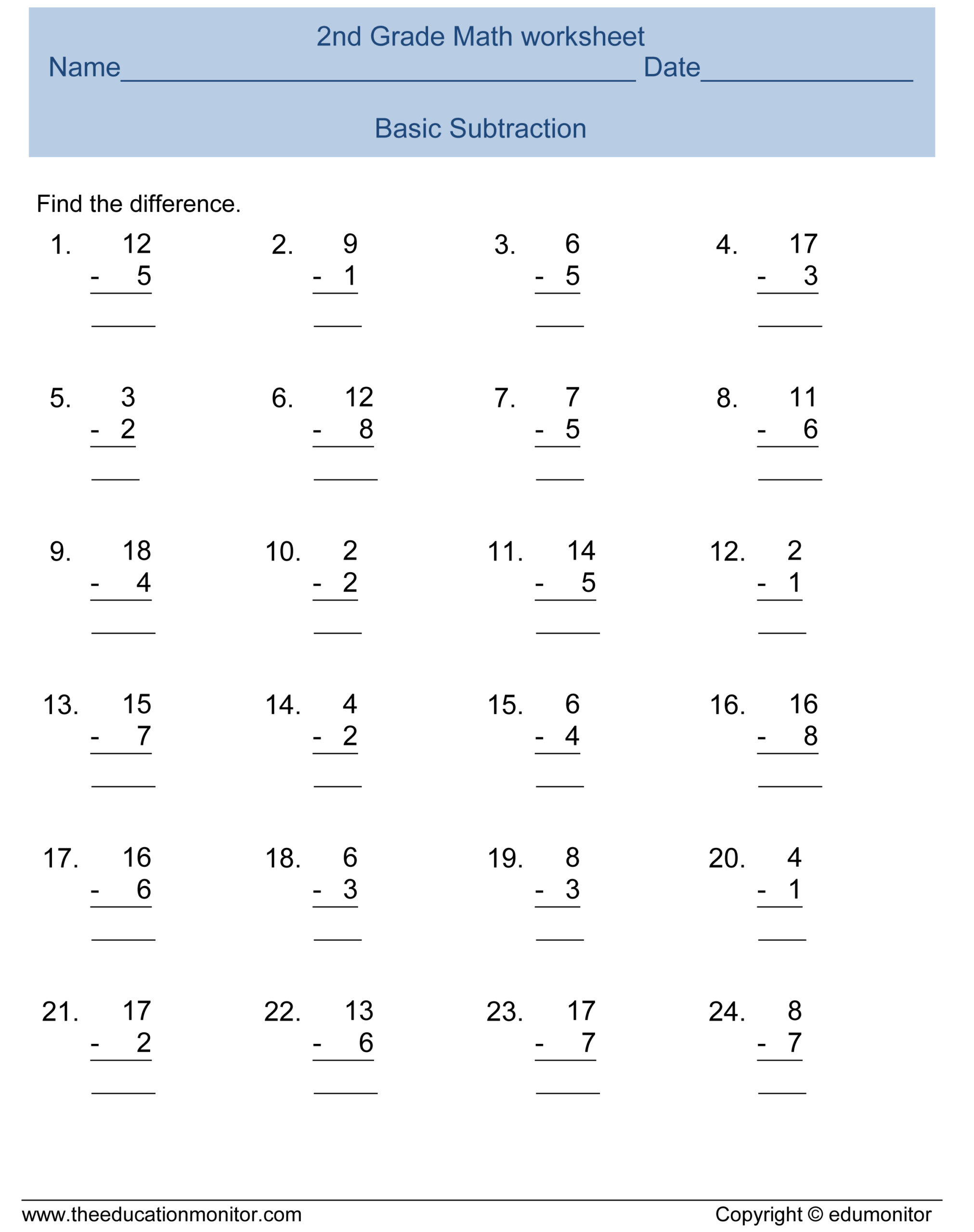 2nd Grade Subtraction Worksheets And Printables EduMonitor