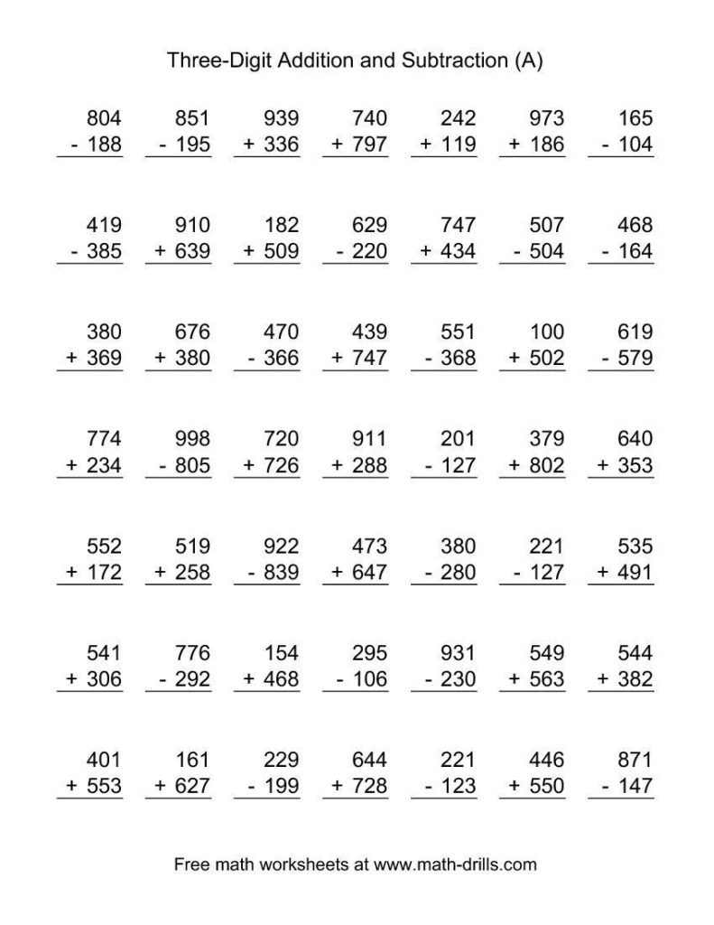 3 Digit Addition And Subtraction For 2nd Grade Worksheets Worksheet Hero