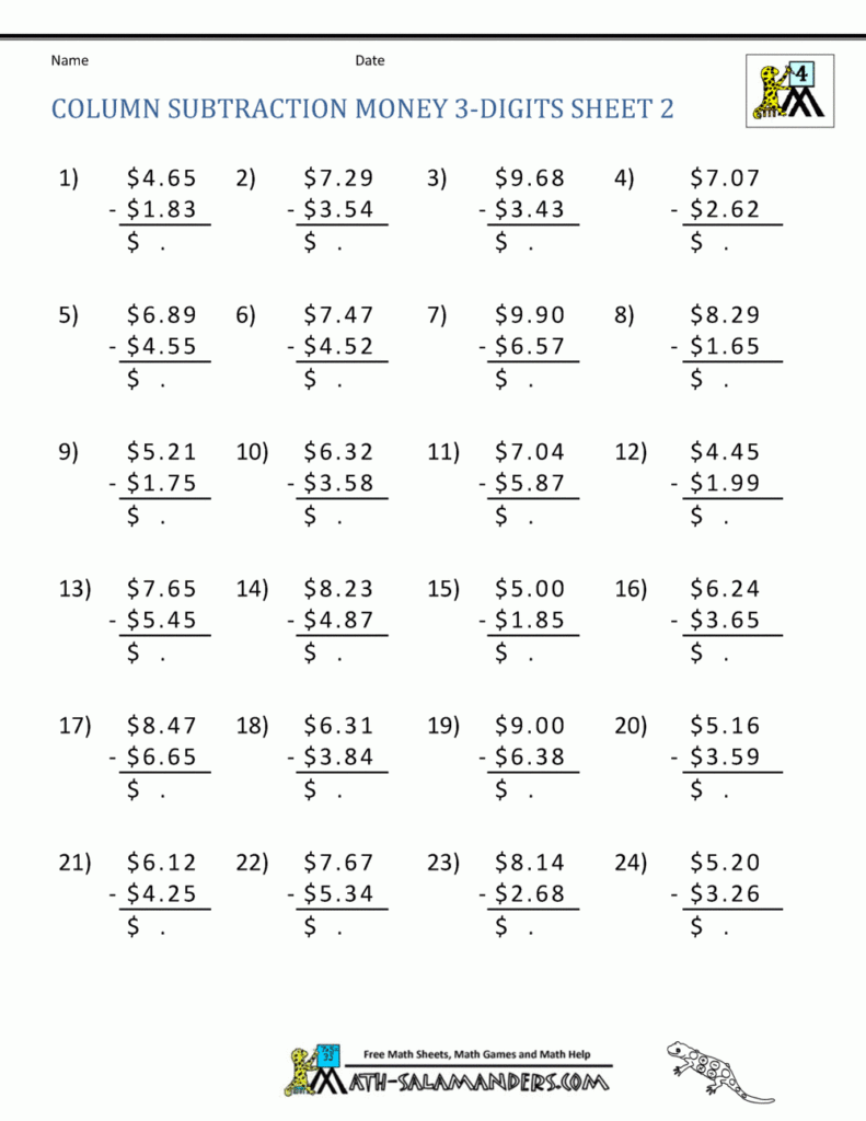 4th Grade Subtraction Worksheets