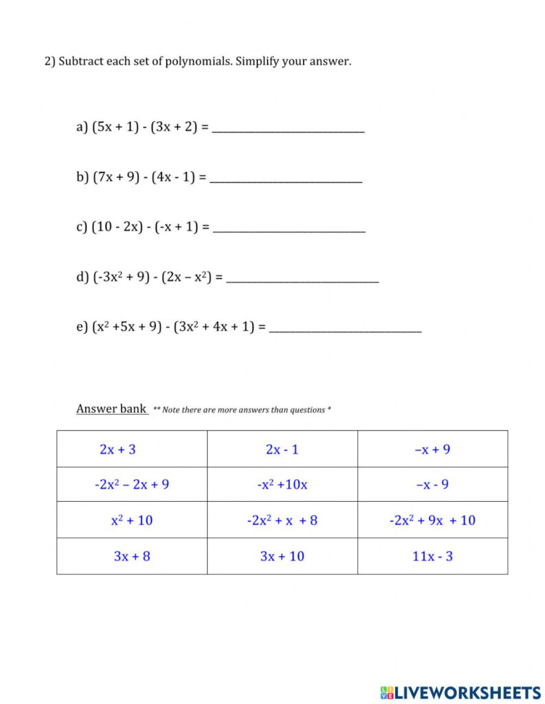 6 Creative Adding And Subtracting Polynomials Quiz Solving Equations 