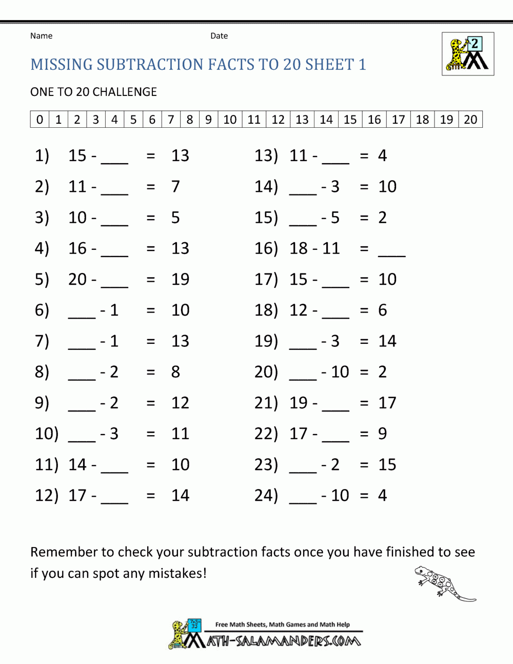 77 PDF SUBTRACTION WORKSHEETS 1 TO 20 PRINTABLE ZIP DOCX DOWNLOAD 