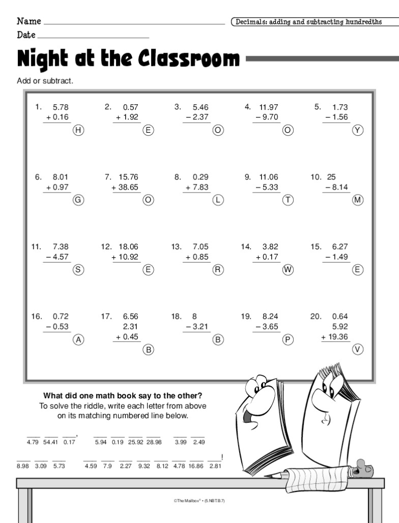 A Math Worksheet For Adding And Subtracting Decimals To The Hundredths 