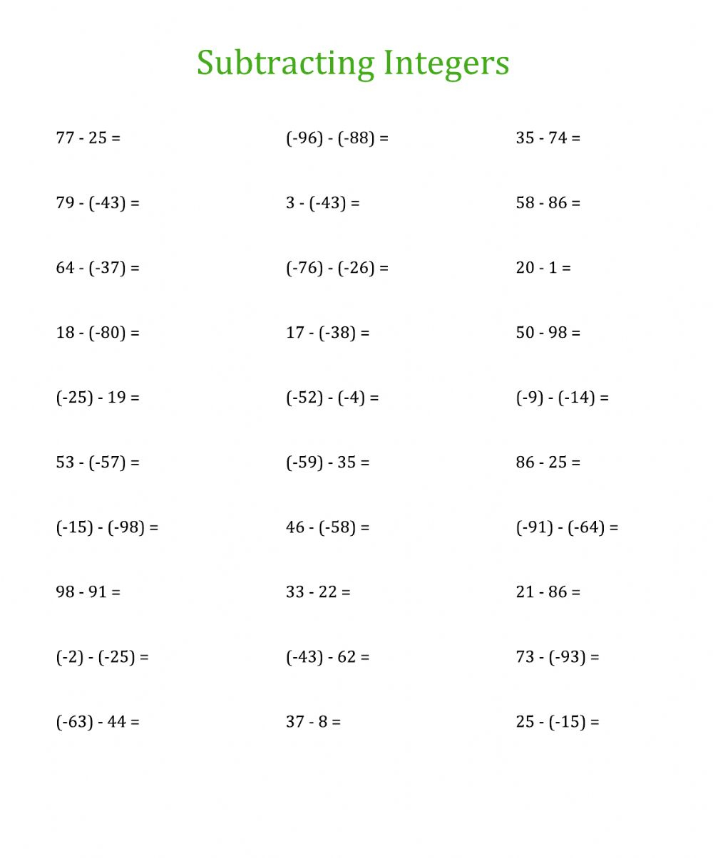 Actividad De Adding And Subtracting Integers