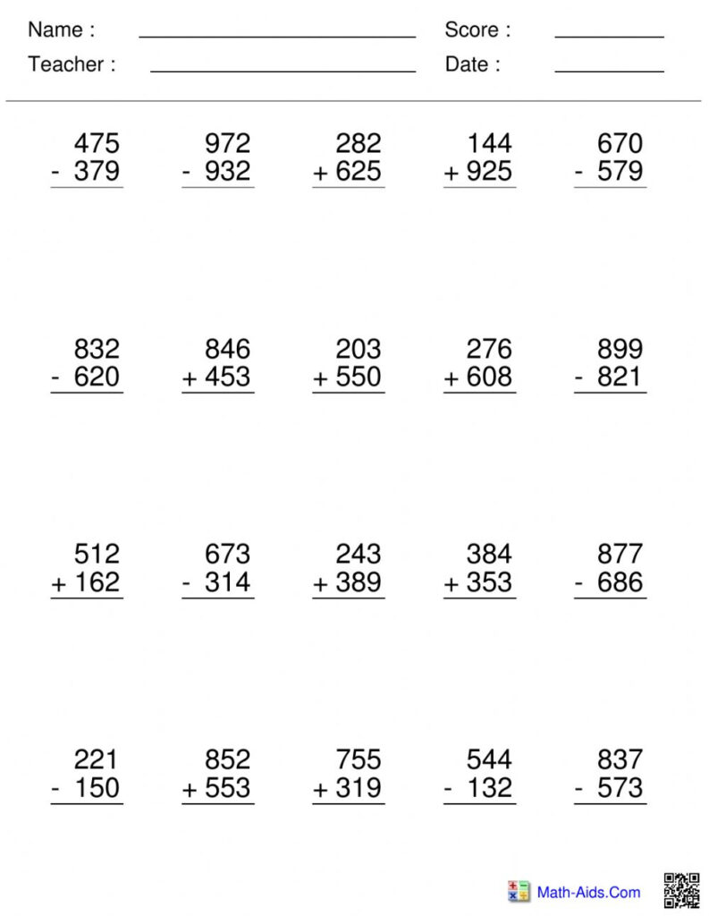 Add And Subtract Multi Digit Whole Numbers With Regrouping Worksheet