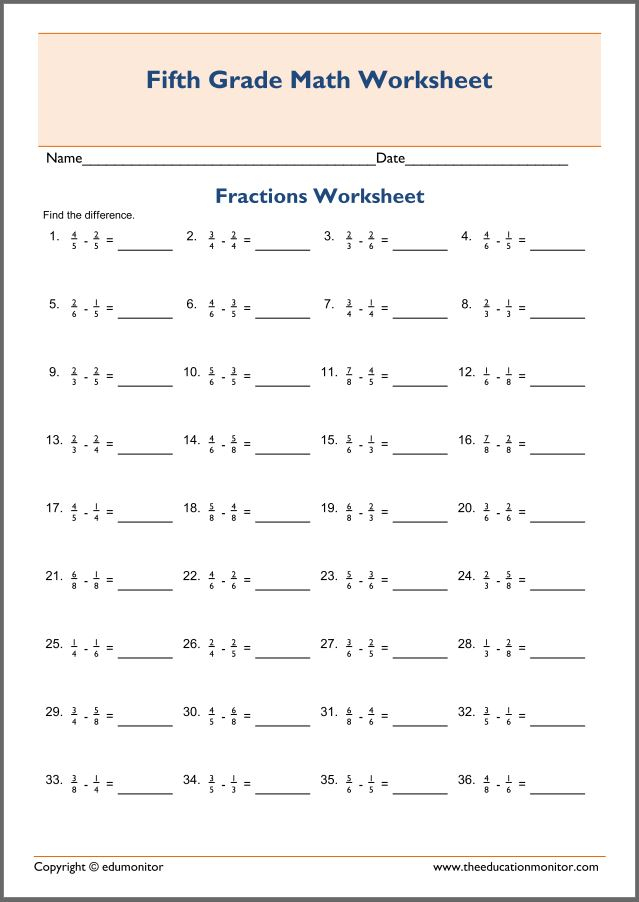 Adding And Subtracting Fractions With Unlike Denominators Worksheets