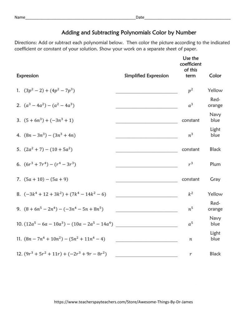 Adding And Subtracting Polynomials Worksheet Db excel