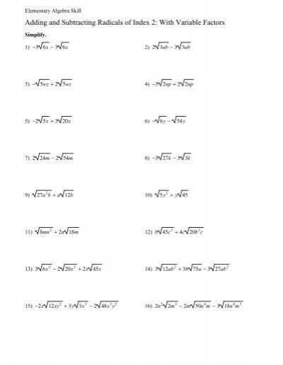 Adding And Subtracting Radicals Of Index 2 With Variable Factors