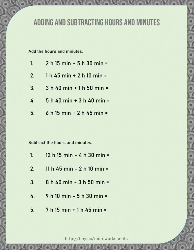 Adding And Subtracting Time Worksheet
