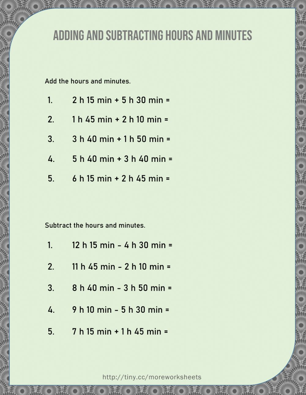 Adding And Subtracting Time Worksheet