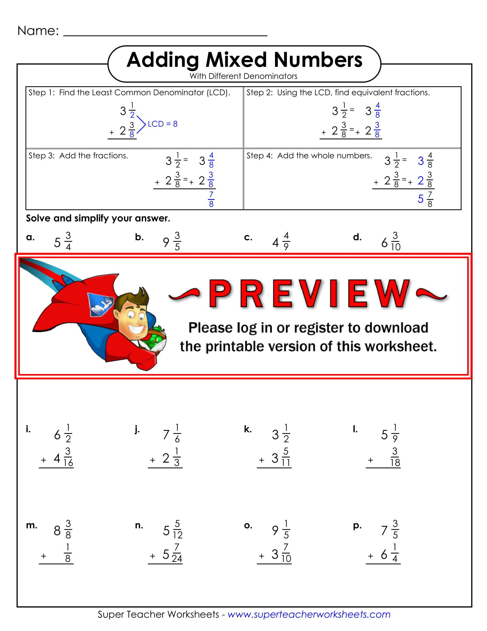 Adding Fractions Worksheet Pdf Fraction Worksheets Examples Pdf Mixed 