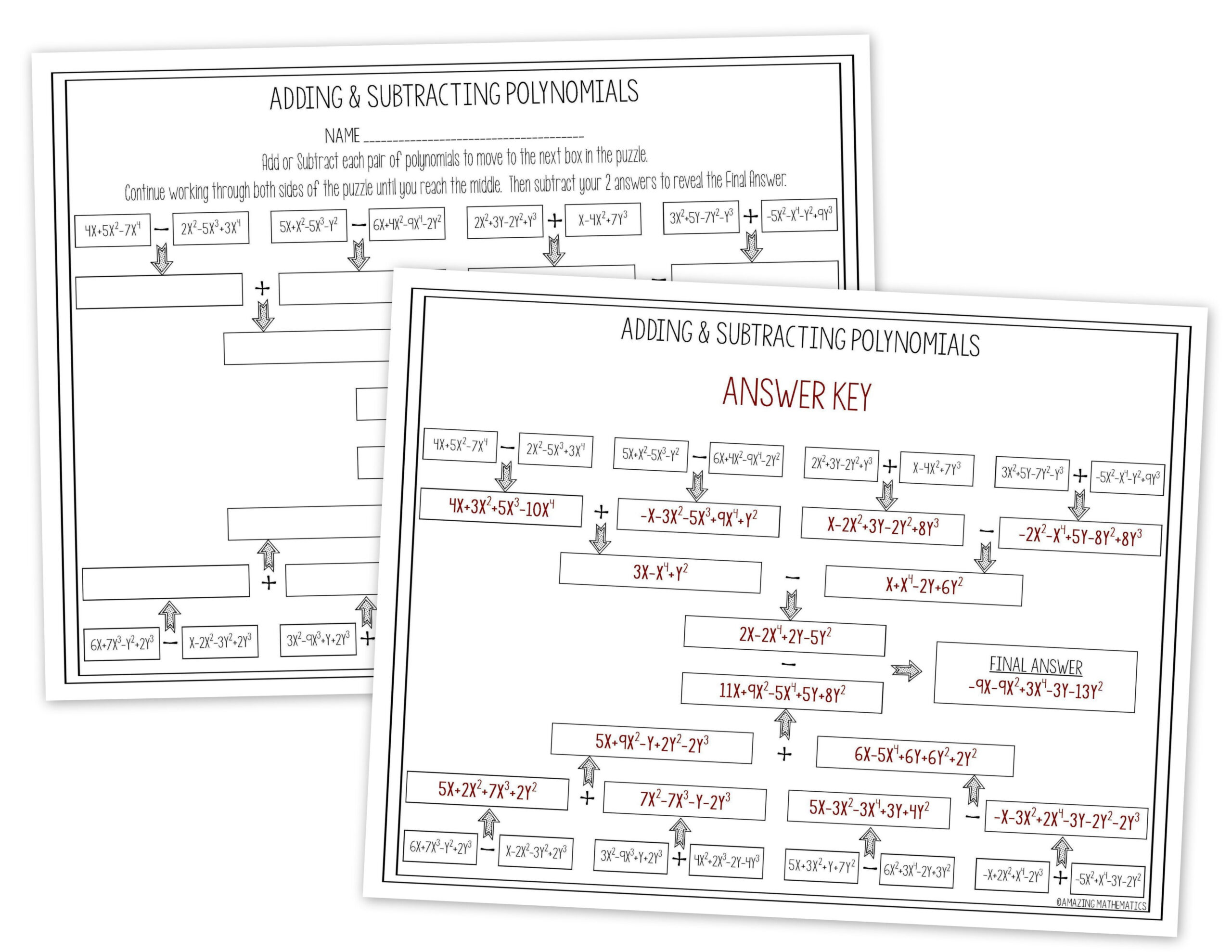 Adding Subtracting Polynomials Puzzle Worksheet By Amazing 