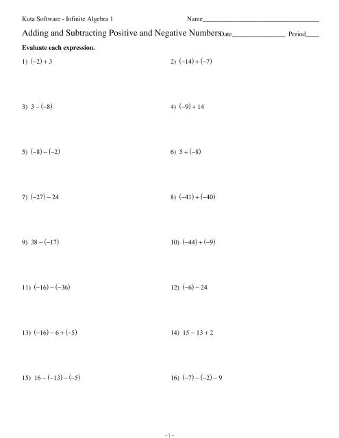 Adding Subtracting Rational Numbers Kuta Software