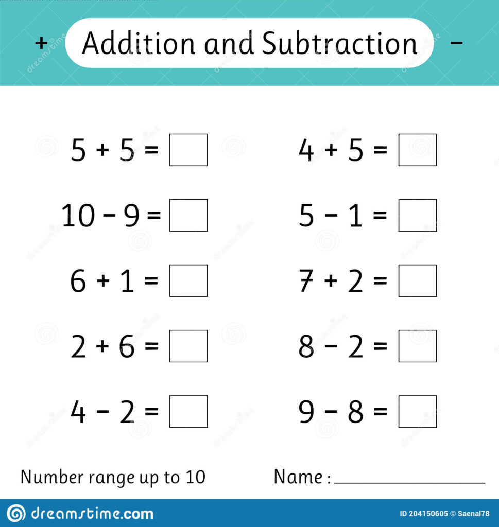 Addition And Subtraction Number Range Up To 10 Math Worksheet For 