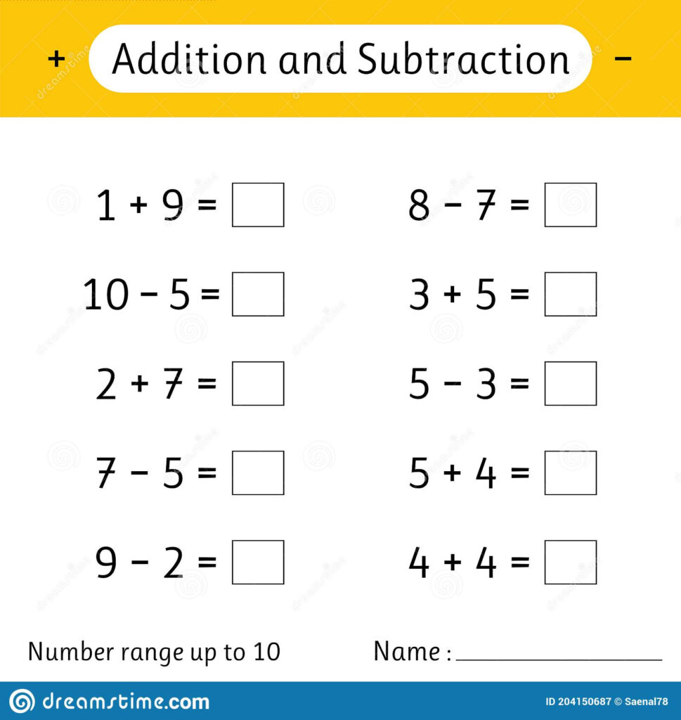 Addition And Subtraction Number Range Up To 10 Math Worksheet For 