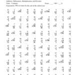 Addition Subtraction Multiplication And Division Math Facts With Answers