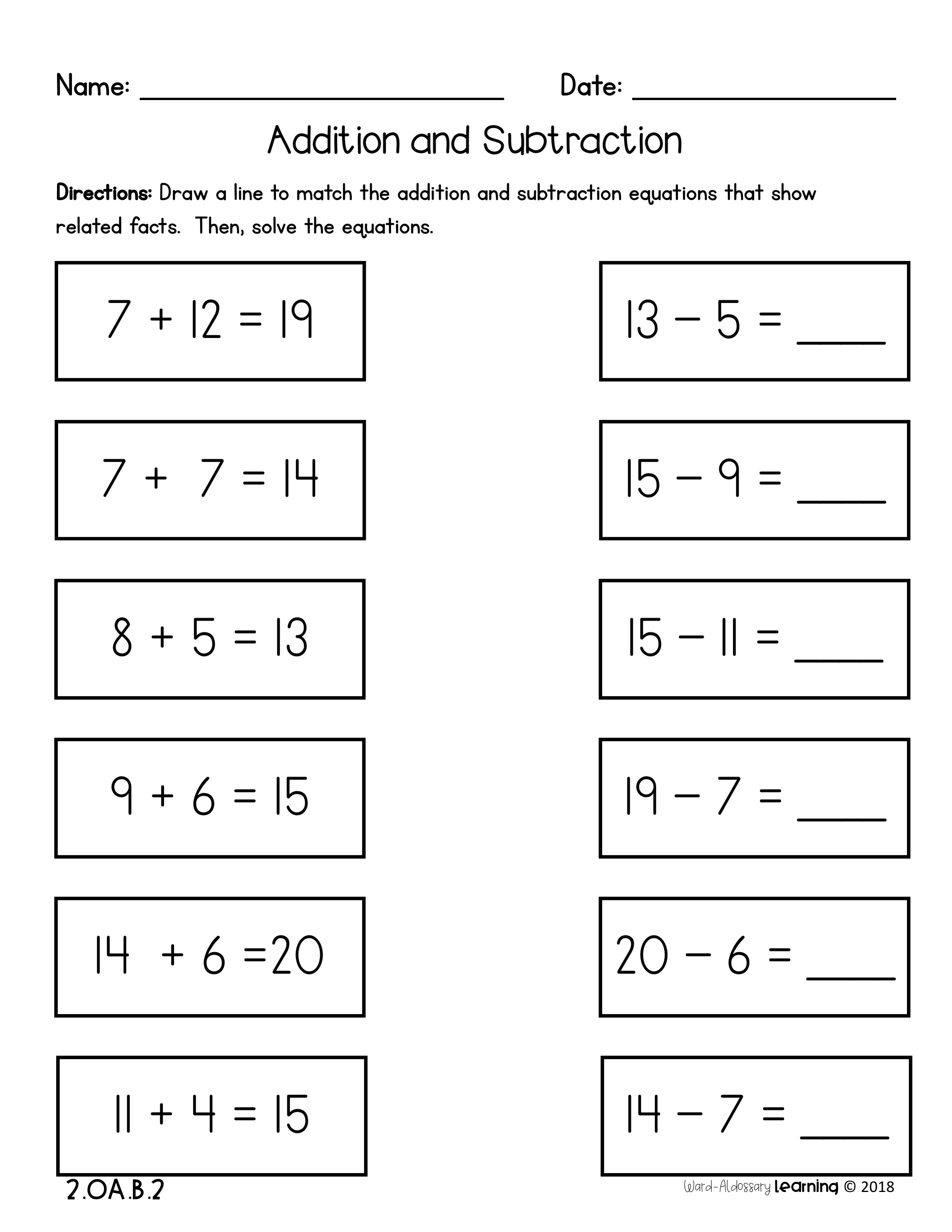 Aligned To CCSS Math 2 OA B 2 Fluently Add And Subtract Within 20 