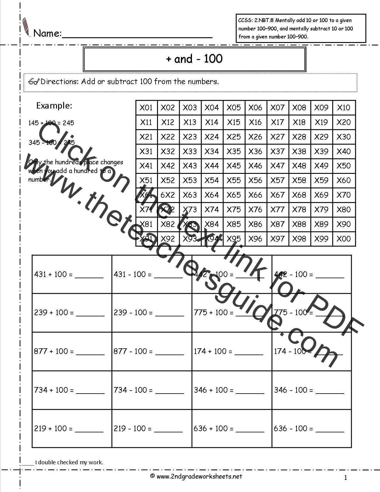 CCSS 2 NBT 8 Worksheets Adding And Subtracting 10 And 100 From A Given 