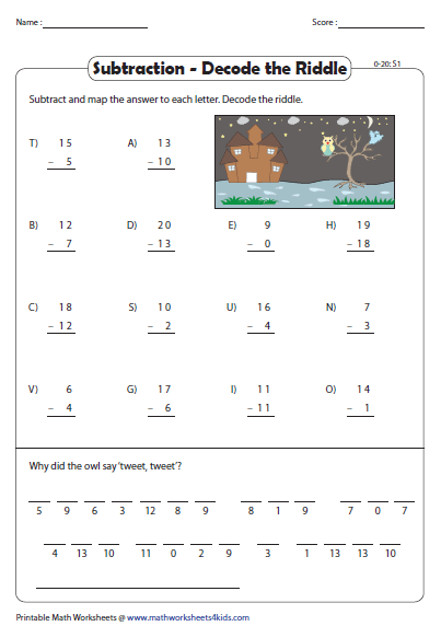 Decode The Riddle 2 digit And Single digit Subtraction Subtraction 