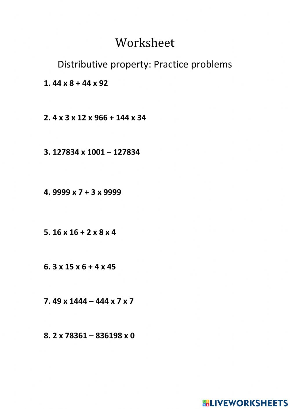 Distributive Property Of Multiplication Over Addition And Subtraction 