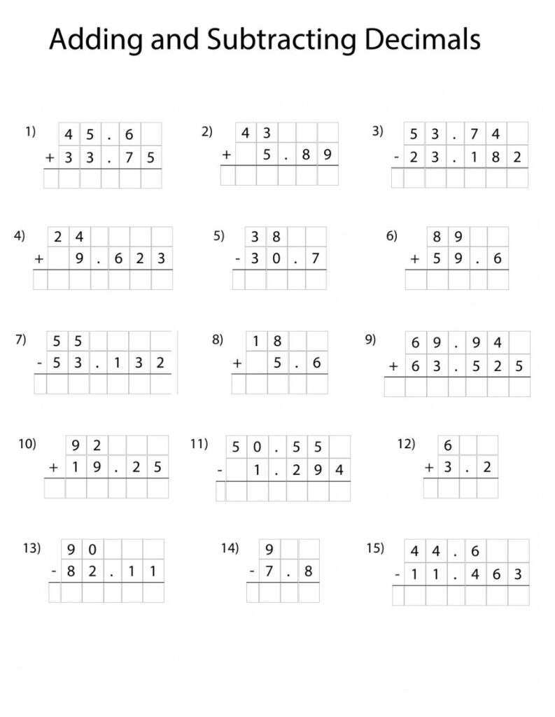 Ejercicio De Adding And Subtracting Decimals