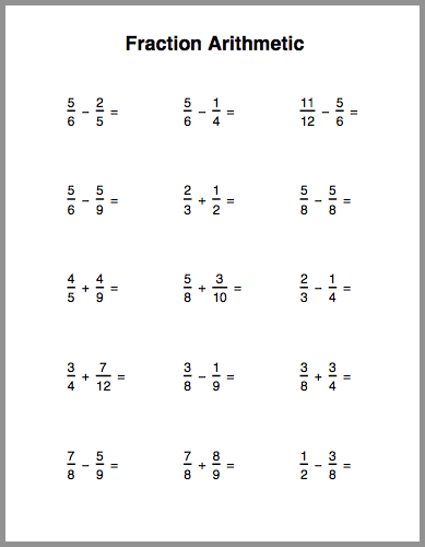 Fraction Arithmetic Practice Sheet All This