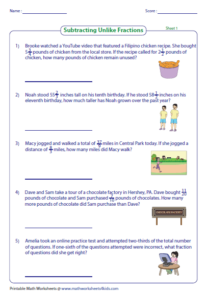 Fraction Word Problems Worksheets